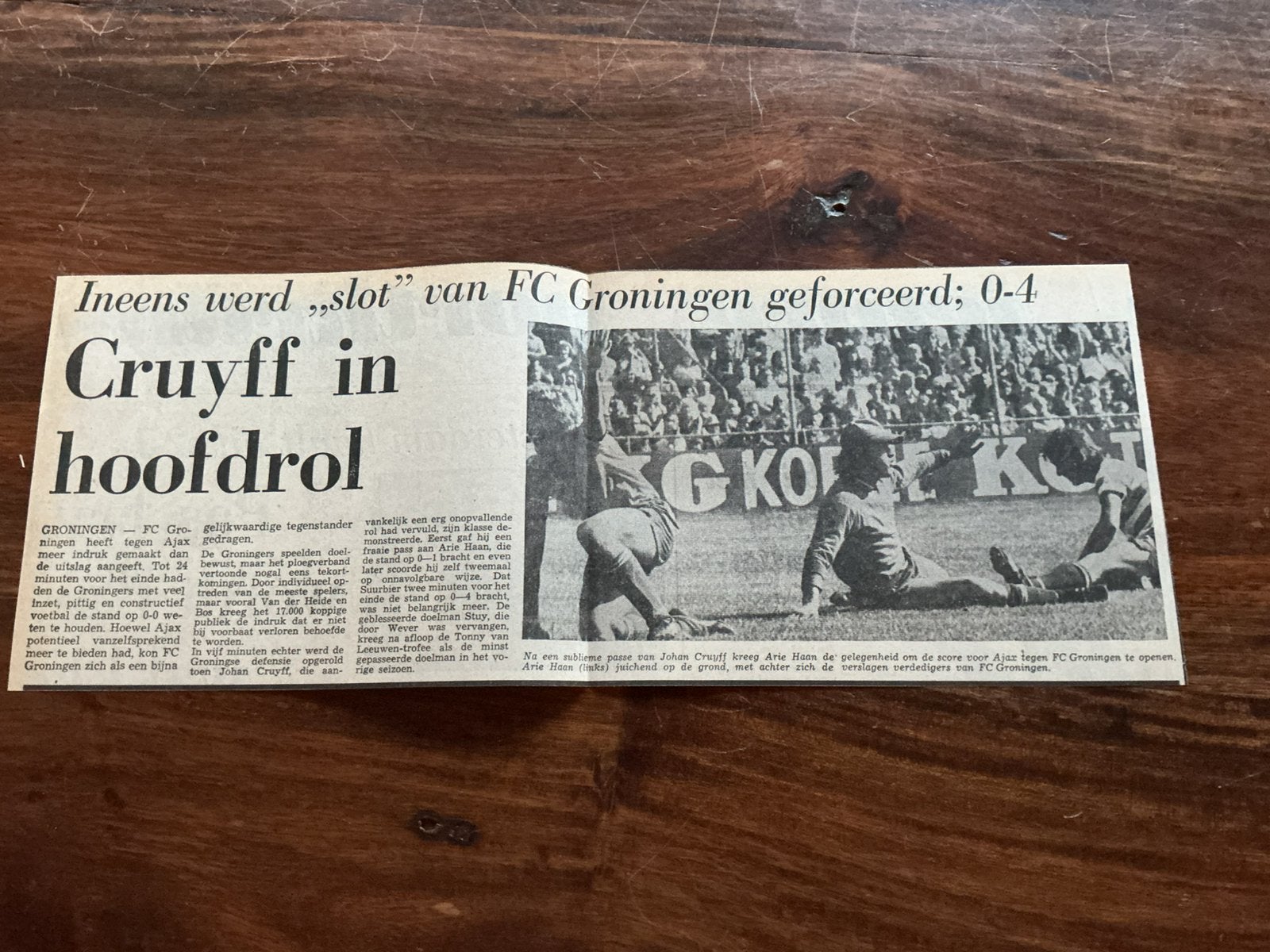 Voetbal krantenartikel FC  Groningen Ajax aug 1973 Cruijff, Verzamelen, Ophalen of Verzenden, Knipsel(s)
