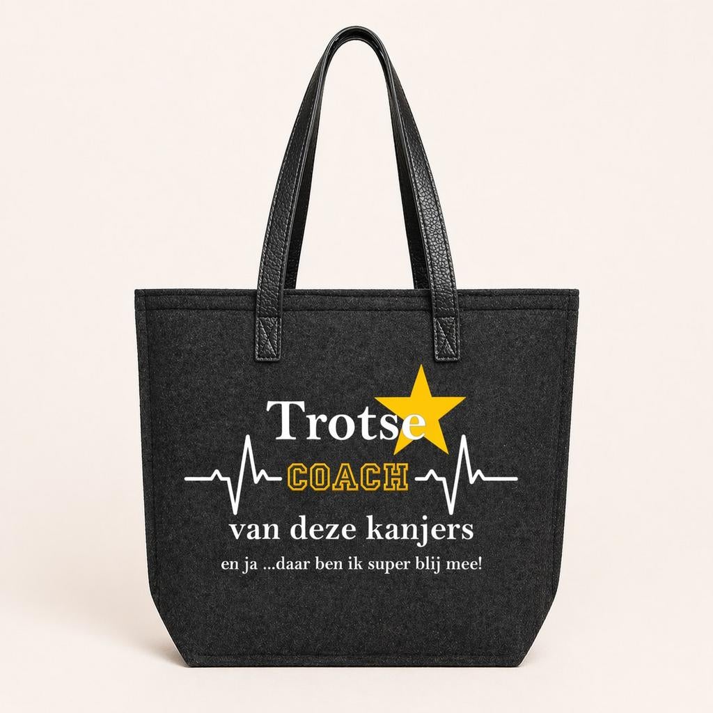 Stevige vilten tas met leren hengsel - Trotse Coach, Ophalen of Verzenden, Nieuw, Zwart