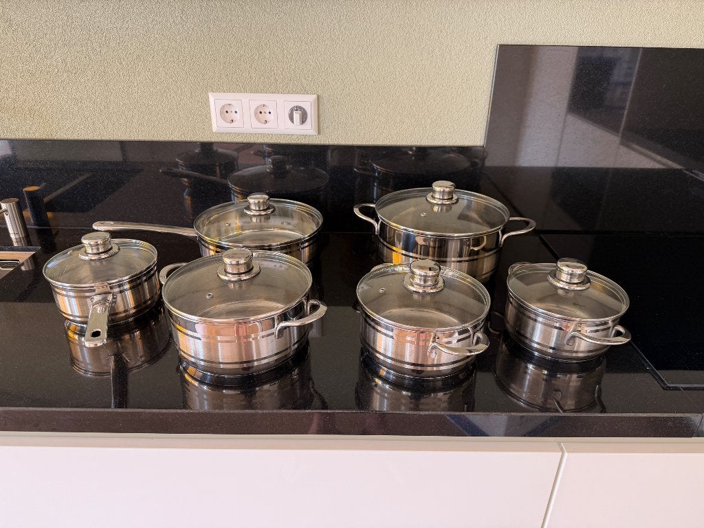 Pannenset 6-delig rvs, Huis en Inrichting, Keuken | Potten en Pannen, Ophalen, Gebruikt, Pannenset, Rvs