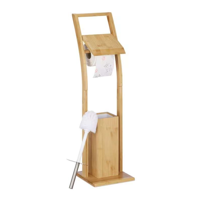 Luxe Bamboe Toiletstandaard met Borstel & Rolhouder, Verzenden, Nieuw, Bruin, Toilet-accessoire