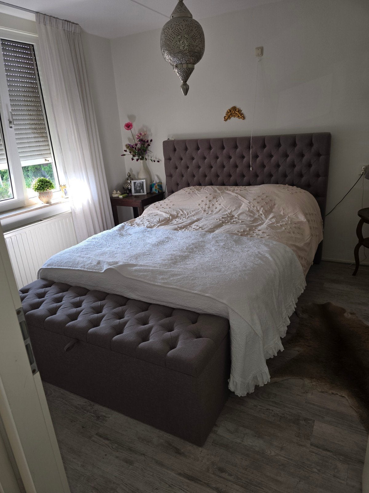 Zeer nette Infinity boxspring Goossens Wonen en Slapen, Ophalen, Gebruikt, Bruin, Tweepersoons