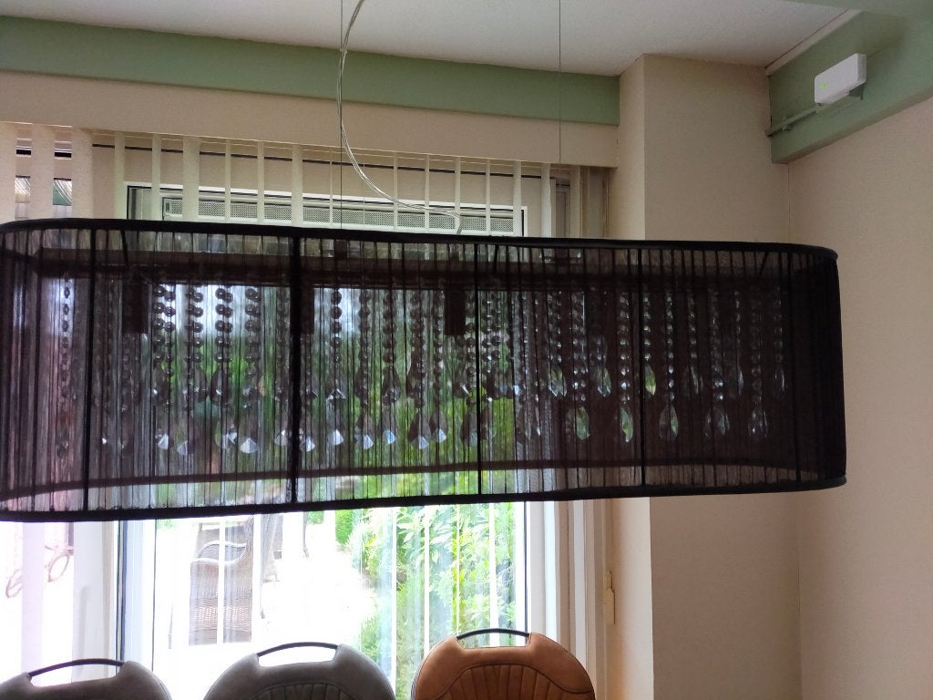 hang lamp kristal glas met bruine organza kap 5 fittingen, Huis en Inrichting, Ophalen, Zo goed als nieuw, Glas, Minder dan 50 cm