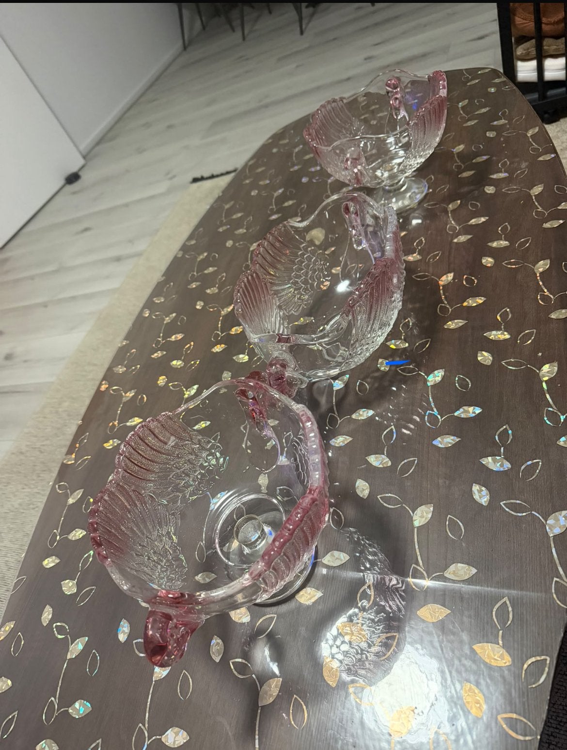 Set van 3 glazen schalen met roze accenten, Ophalen of Verzenden