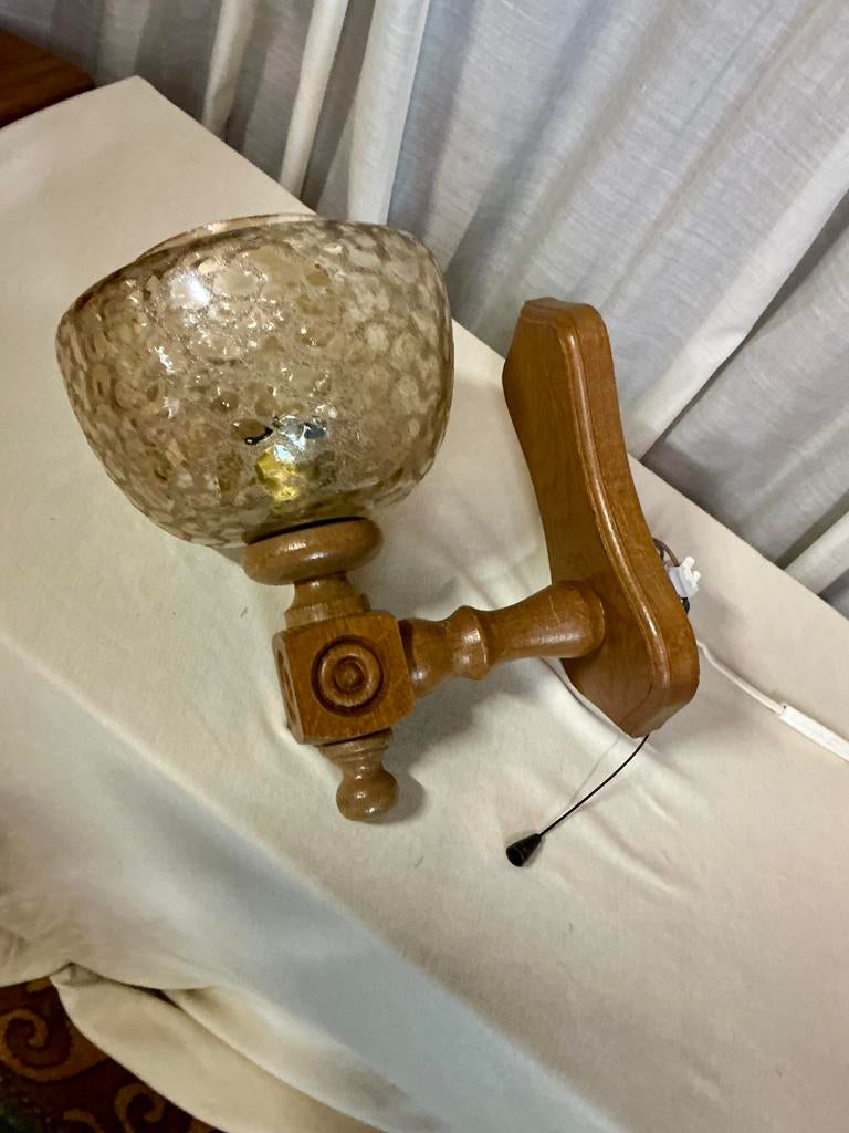 Mooie vintage wandlamp ,hout ,met trekkoord, Ophalen of Verzenden, Zo goed als nieuw