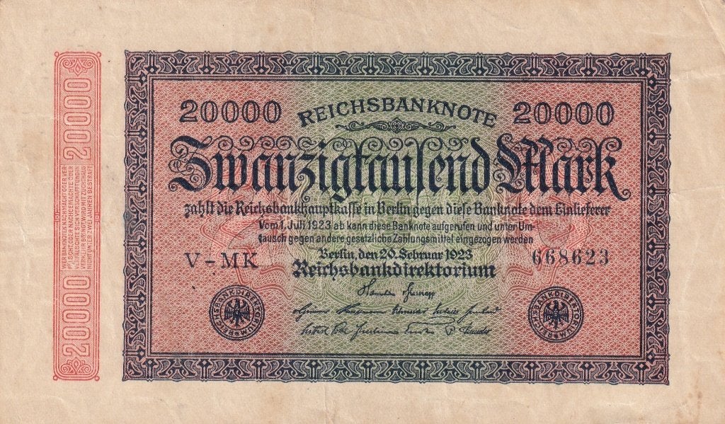Duitsland 20.000 mark 20-2-1923 watermerk E, Postzegels en Munten, Bankbiljetten | Europa | Niet-Eurobiljetten, Verzenden, Duitsland