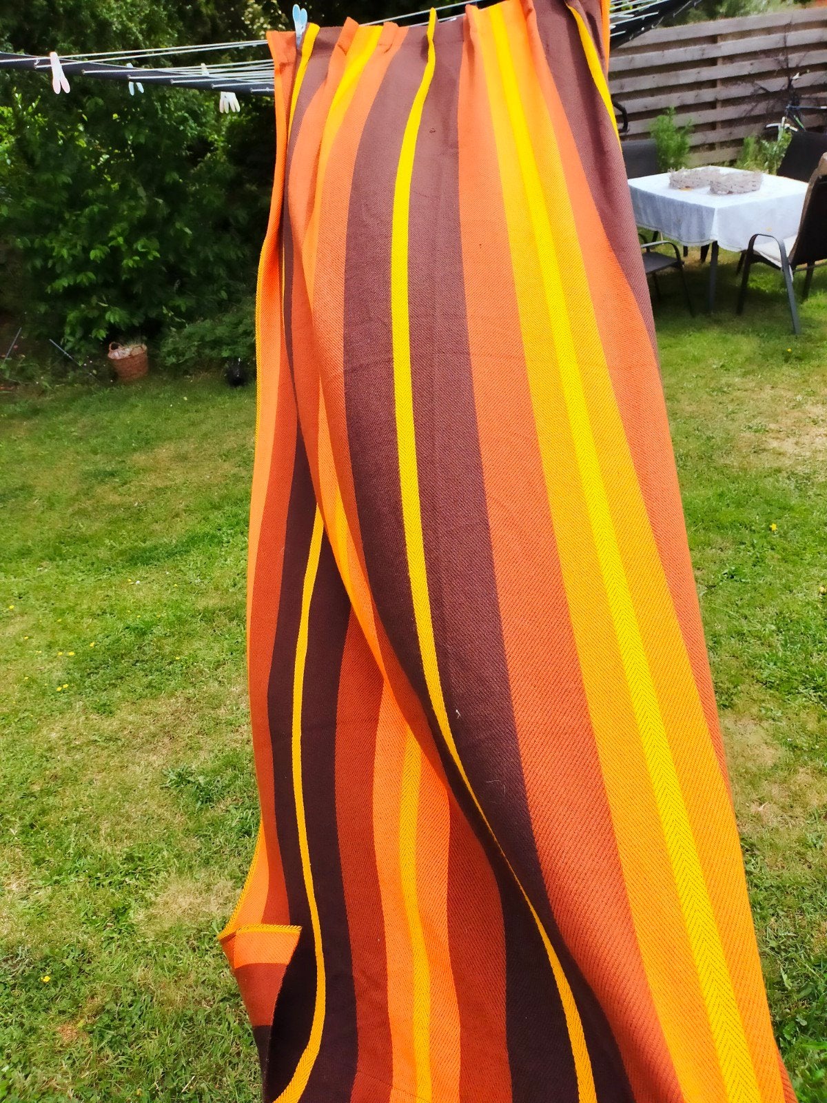 Retro Gordijn Oranje/Bruin Gestreept - Vintage Stijl, Bruin, Gebruikt, 100 tot 150 cm, 200 cm of meer