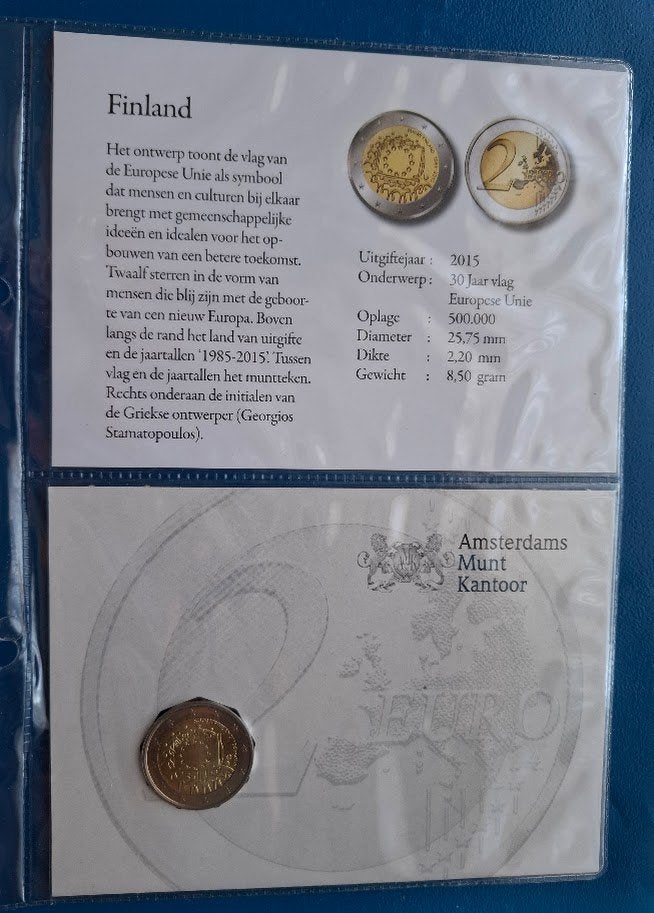 Finland 2 Euro "Europese Vlag" 2015 - UNC (AMK), Postzegels en Munten, Munten | Europa | Euromunten, Verzenden, Finland, 2 euro