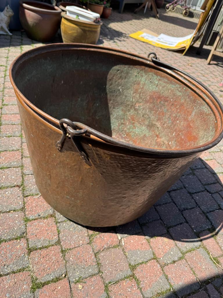 Grote Antieke Koperen Ketel met Handvatten, Ophalen, Koper