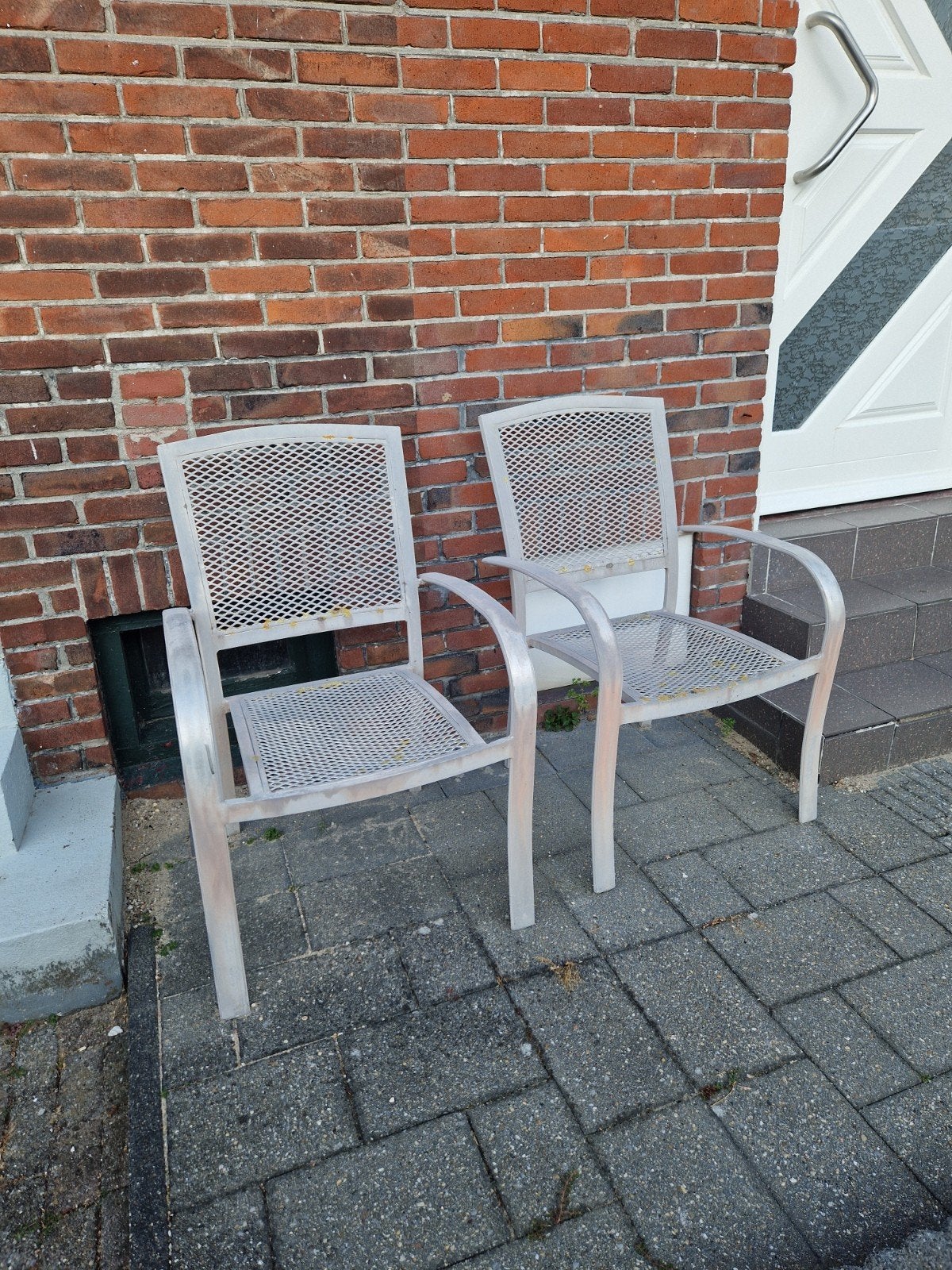 Twee metalen tuinstoelen - Gebruikt, Ophalen, Gebruikt