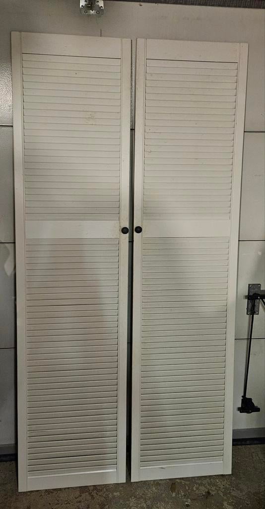 Set van 2 witte Louvre deuren, Doe-het-zelf en Verbouw, Ophalen, Gebruikt, 80 tot 100 cm, Binnendeur