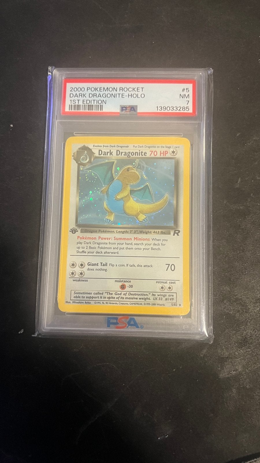 Dark dragnite 1st edition Team Rocket 5/82 PSA 7, Hobby en Vrije tijd, Verzamelkaartspellen | Pokémon, Ophalen of Verzenden, Zo goed als nieuw