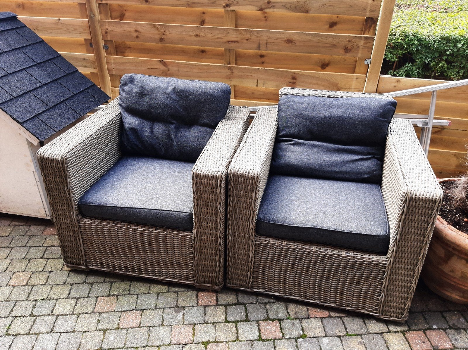 Wicker Lounge set stoelen met kussens., Tuin en Terras, Tuinsets en Loungesets, Gebruikt, Loungeset, Wicker, Stoel