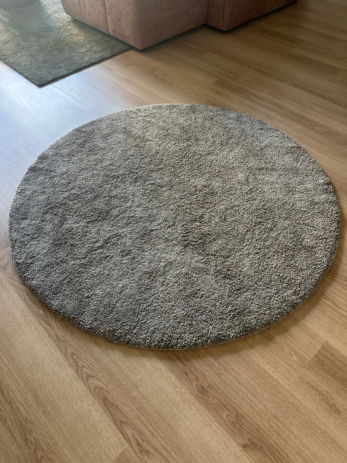 Rond grijs vloerkleed - 130 cm diameter, Ophalen, Gebruikt, 100 tot 150 cm, Rond