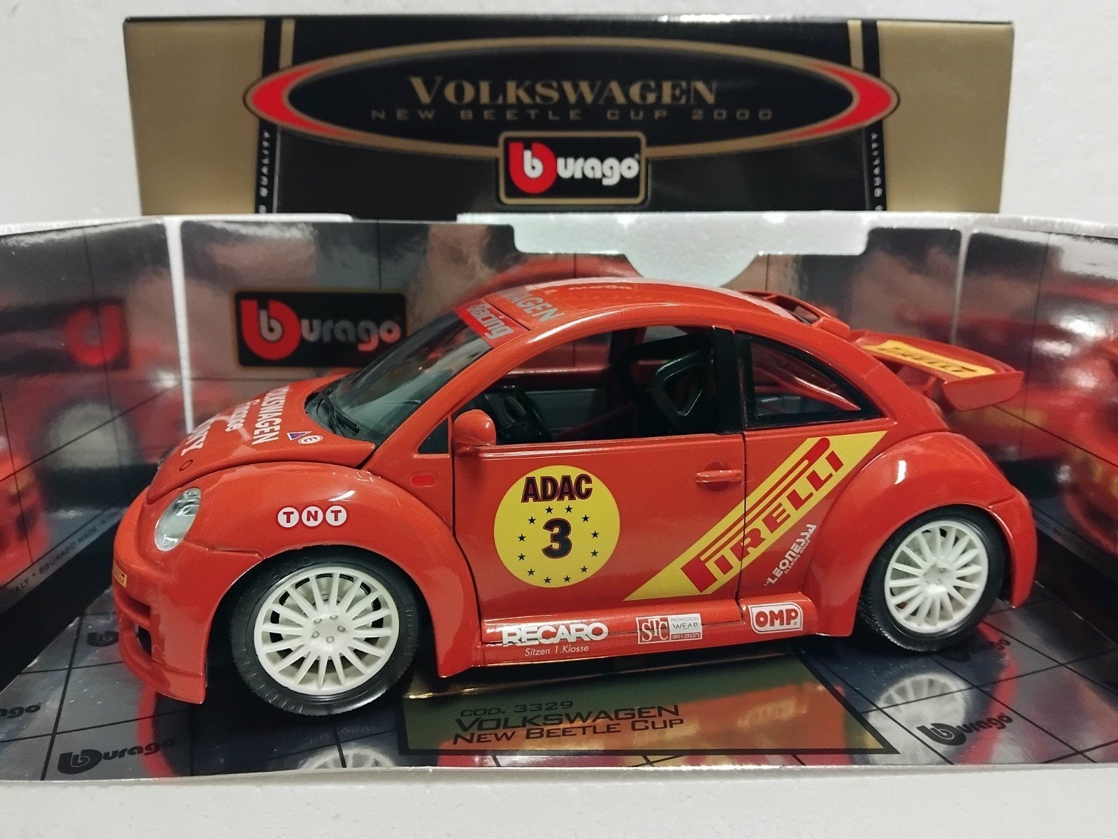 Volkswagen Beetle Cup 2000 Adac orange #3 Bburago 1:18 KRD, Ophalen of Verzenden, Zo goed als nieuw, Auto, Bburago