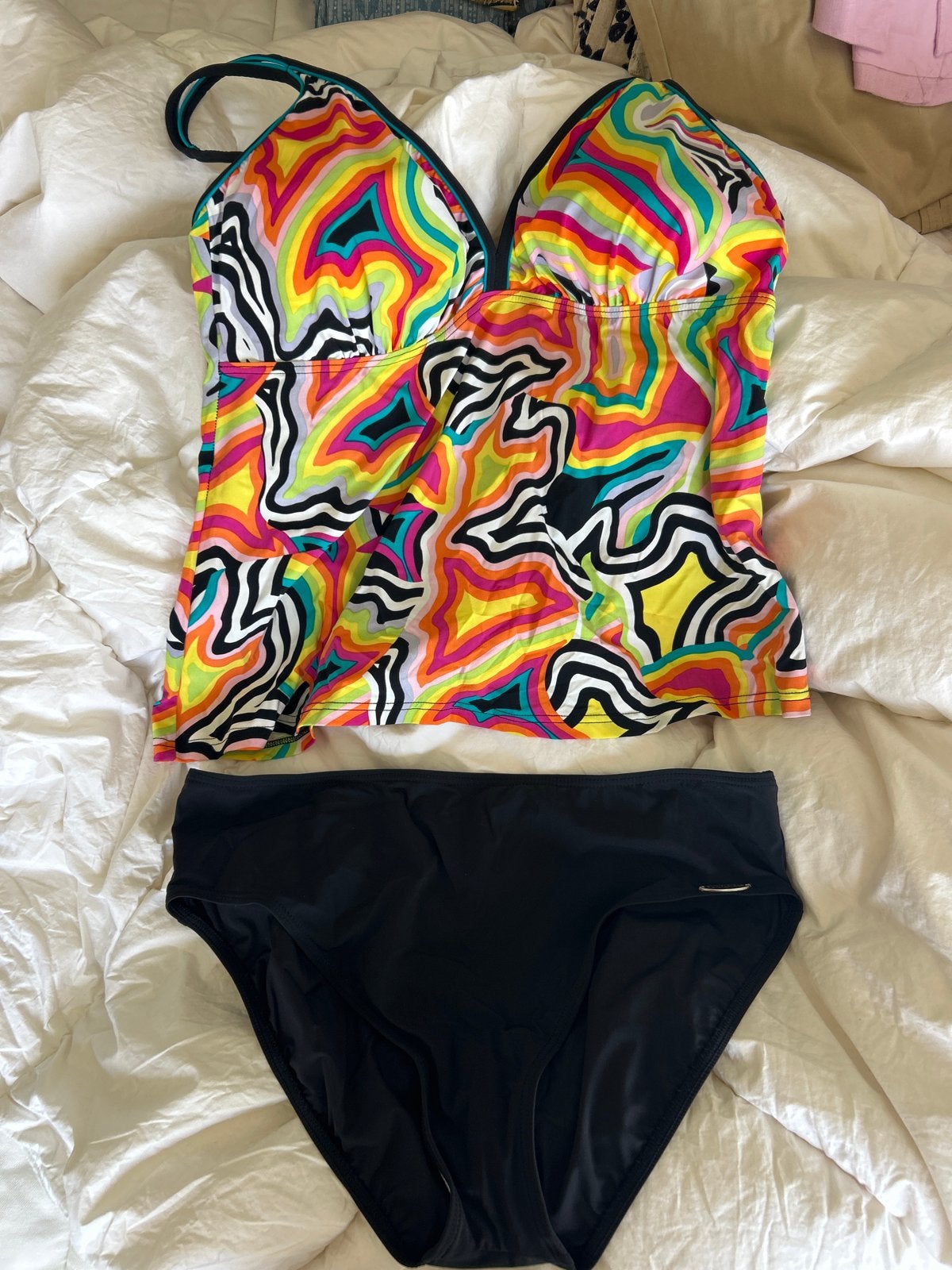 Sunflair Tankini met kleurrijke print en zwarte slip, Ophalen of Verzenden, Zo goed als nieuw, Meerkleurig, Bikini