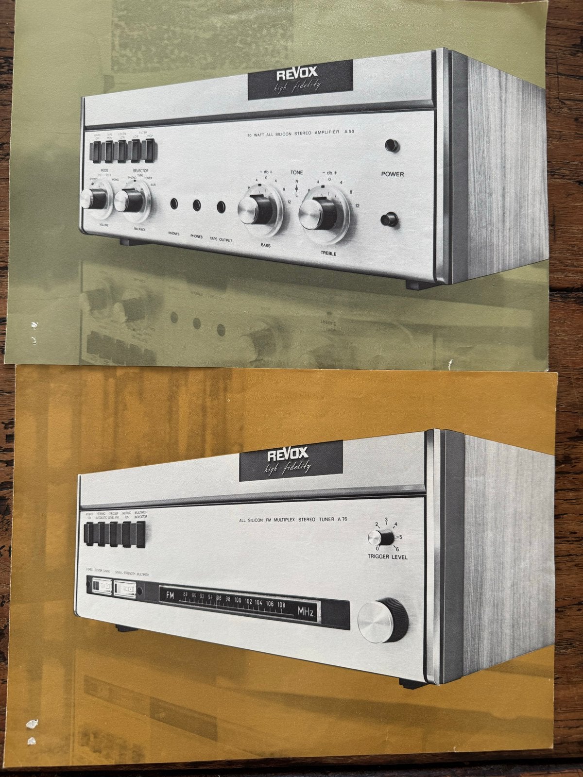 2 originele Revox advertentie folders - A50 versterker A76 t, Ophalen of Verzenden
