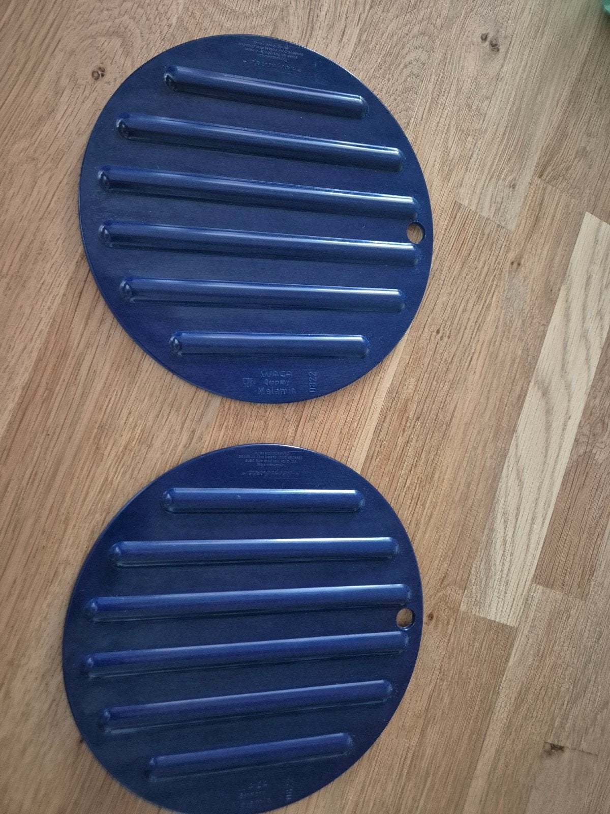 Retro Pannenonderzetters WACA Germany Vintage Blauw 17,5cm, Gebruikt, Ophalen of Verzenden, Pannenonderzetter, Hittebestendig