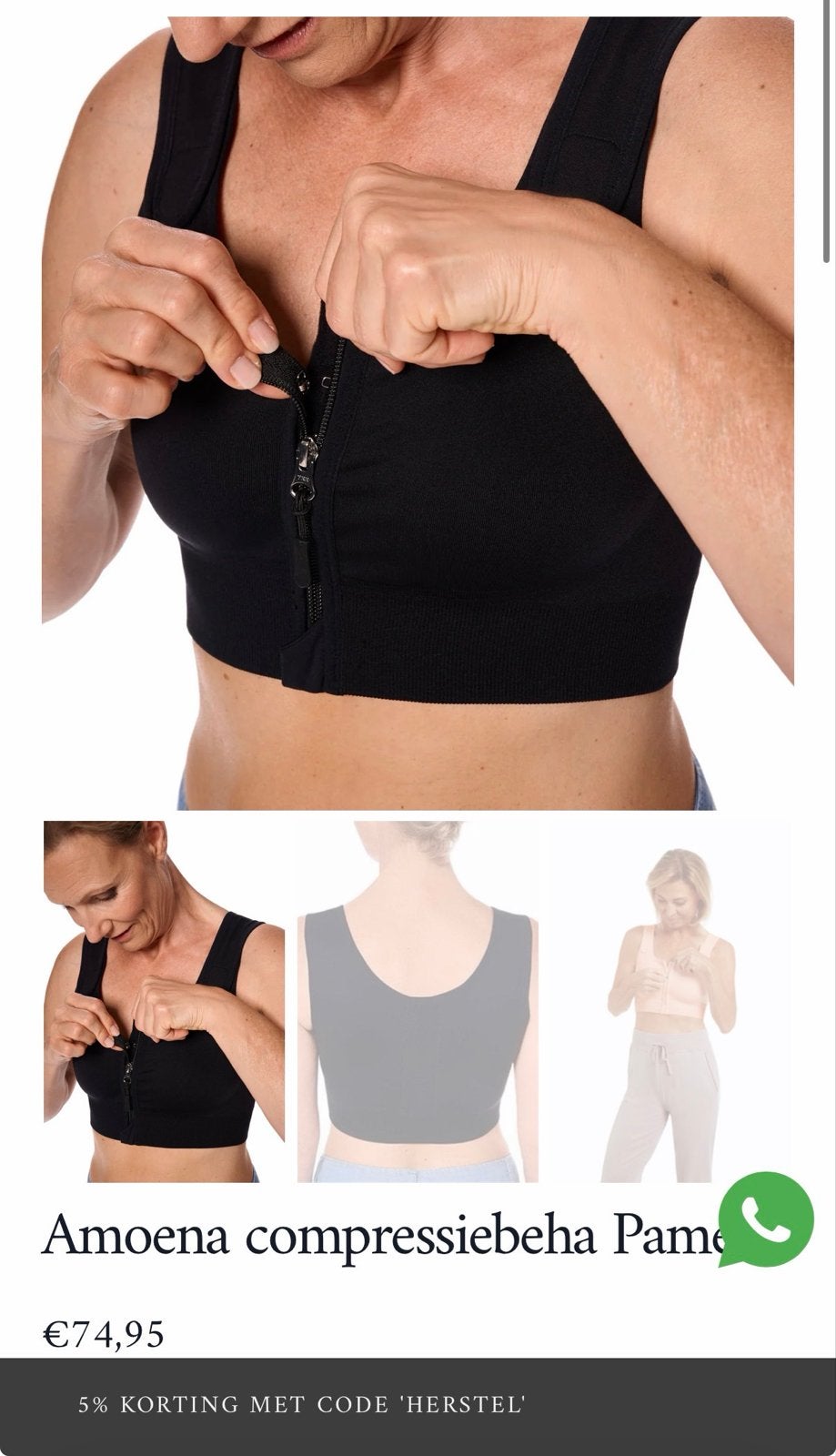 Amoena Pamela Compressie BH - Zwart, Maat M (80/85), Kleding | Dames, Ophalen of Verzenden, Zwart, BH