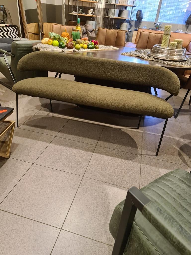 Nieuwe eetkamerbank eleonora Luca 160cm groen boucle €300, Ophalen, Industrieel landelijk barok brocante koloniaal boheems vintage