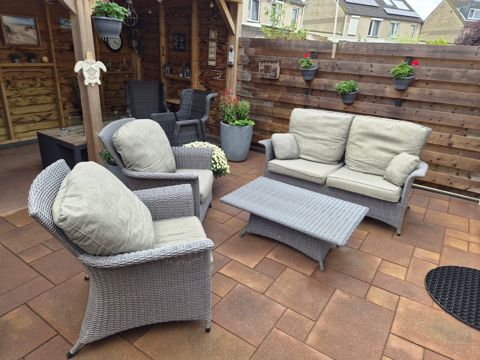 Complete Wicker Lounge/ tuinmeubelset met 2 Stoelen, tafel, Ophalen, 4 zitplaatsen, Gebruikt, Bank