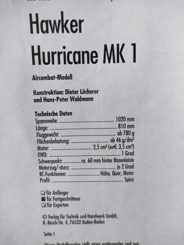 te koop : Hawker Hurricane Mark1, Ophalen, Groter dan 1:72, Overige merken