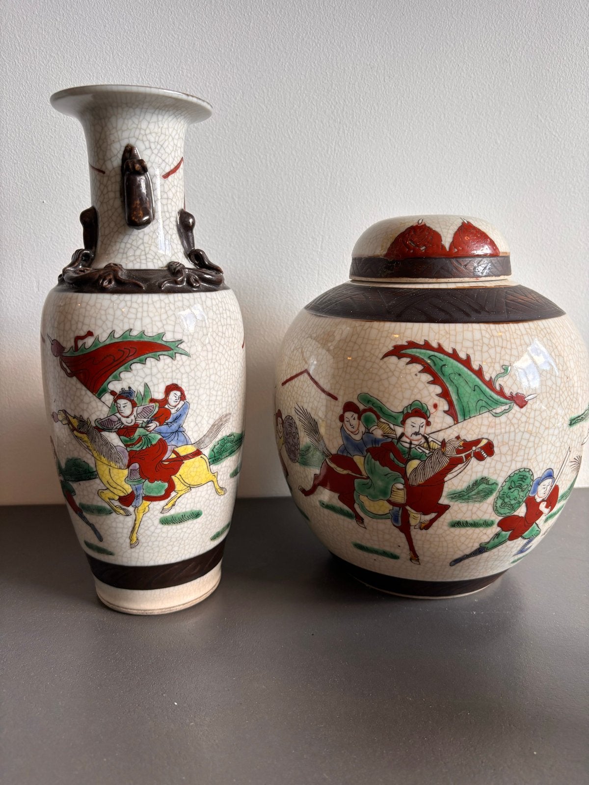 Grote Aziatische craquelé vaas & dekselpot Chenghua merk, Ophalen