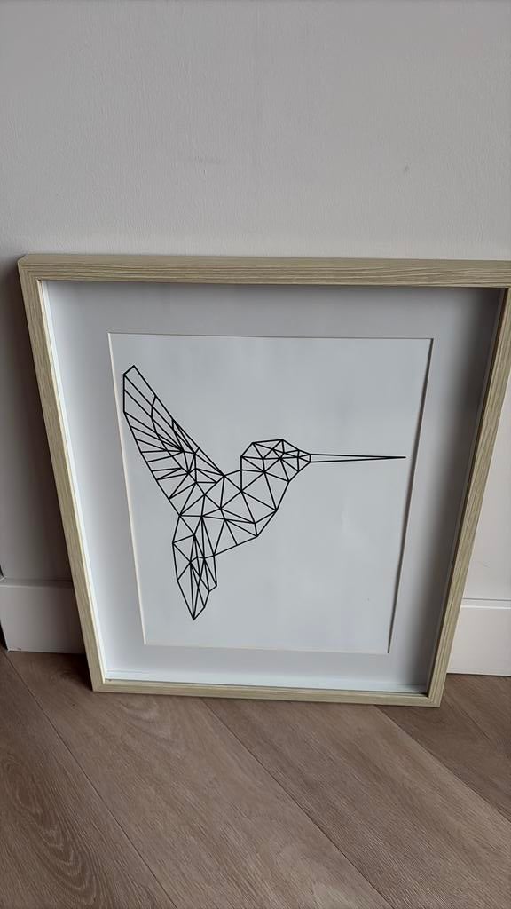Lijst met grafische zwarte specht vogel, Ophalen of Verzenden, Zo goed als nieuw, Hout, Minder dan 50 cm