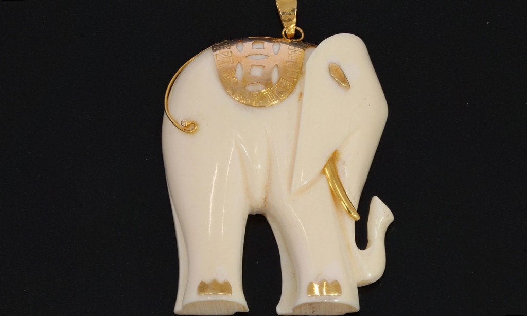 Olifant grote 14k gouden antieke ketting hanger vintage, Verzenden, Goud, Hanger, Met edelsteen