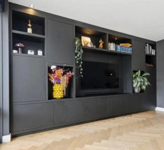 XL design mat zwart TV cinewall wandmeubel 464 x 250, Huis en Inrichting, Ophalen, Zo goed als nieuw, 25 tot 50 cm, 200 cm of meer