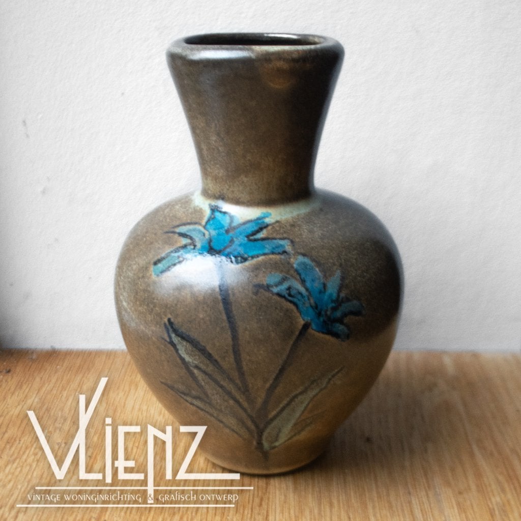 Vintage, retro vaas, blauwe bloemen, Rio de Janeiro, Ophalen of Verzenden, Huis en Inrichting