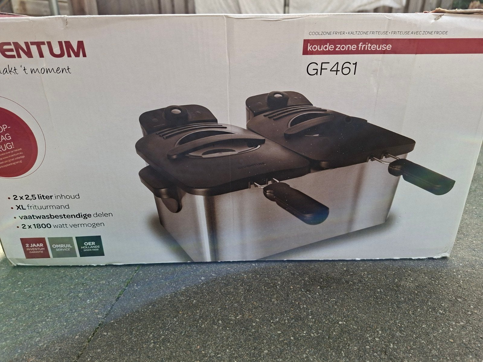 Inventum GF461 Duo Friteuse - Nieuw in doos, 2 tot 3 liter, Ophalen of Verzenden, Nieuw, Duo-friteuse