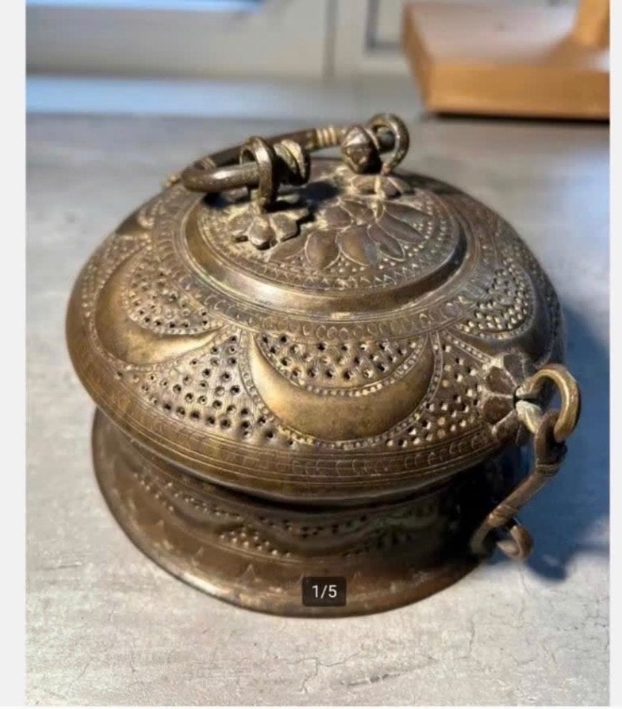 Antieke koperen Oosterse sieraden doos, Ophalen of Verzenden