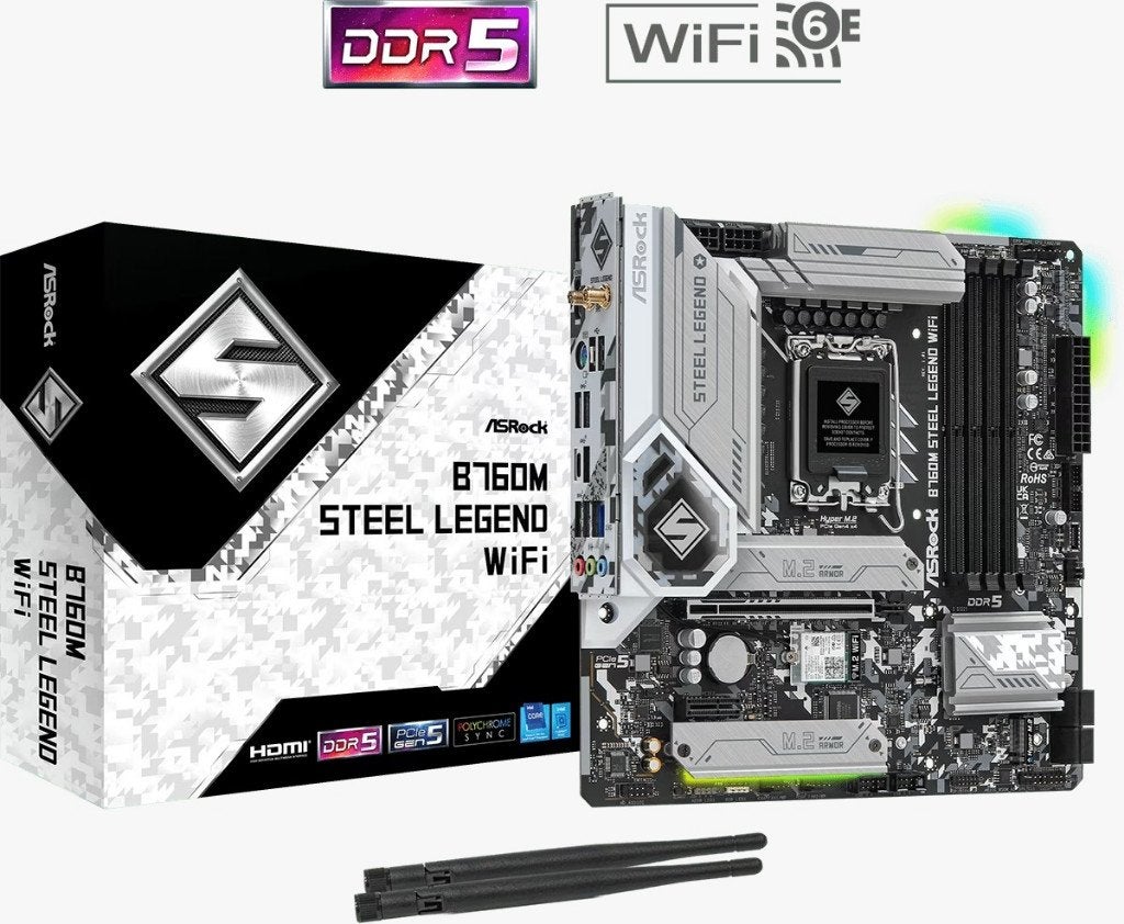 ASRock B760M Steel Legend WiFi Moederbord, Computers en Software, Ophalen of Verzenden, Zo goed als nieuw, Micro-ATX, DDR5