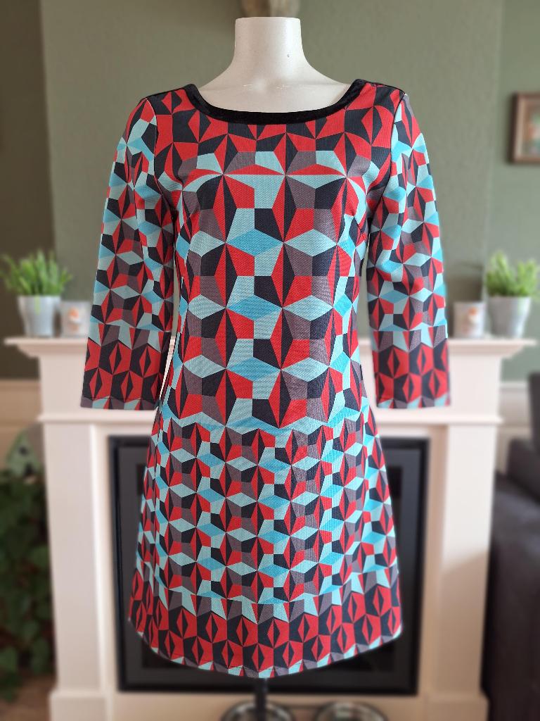 Custo blauw rood grijs fantastische jurk 40 M, Maat 38/40 (M), Overige kleuren, Custo, Verzenden
