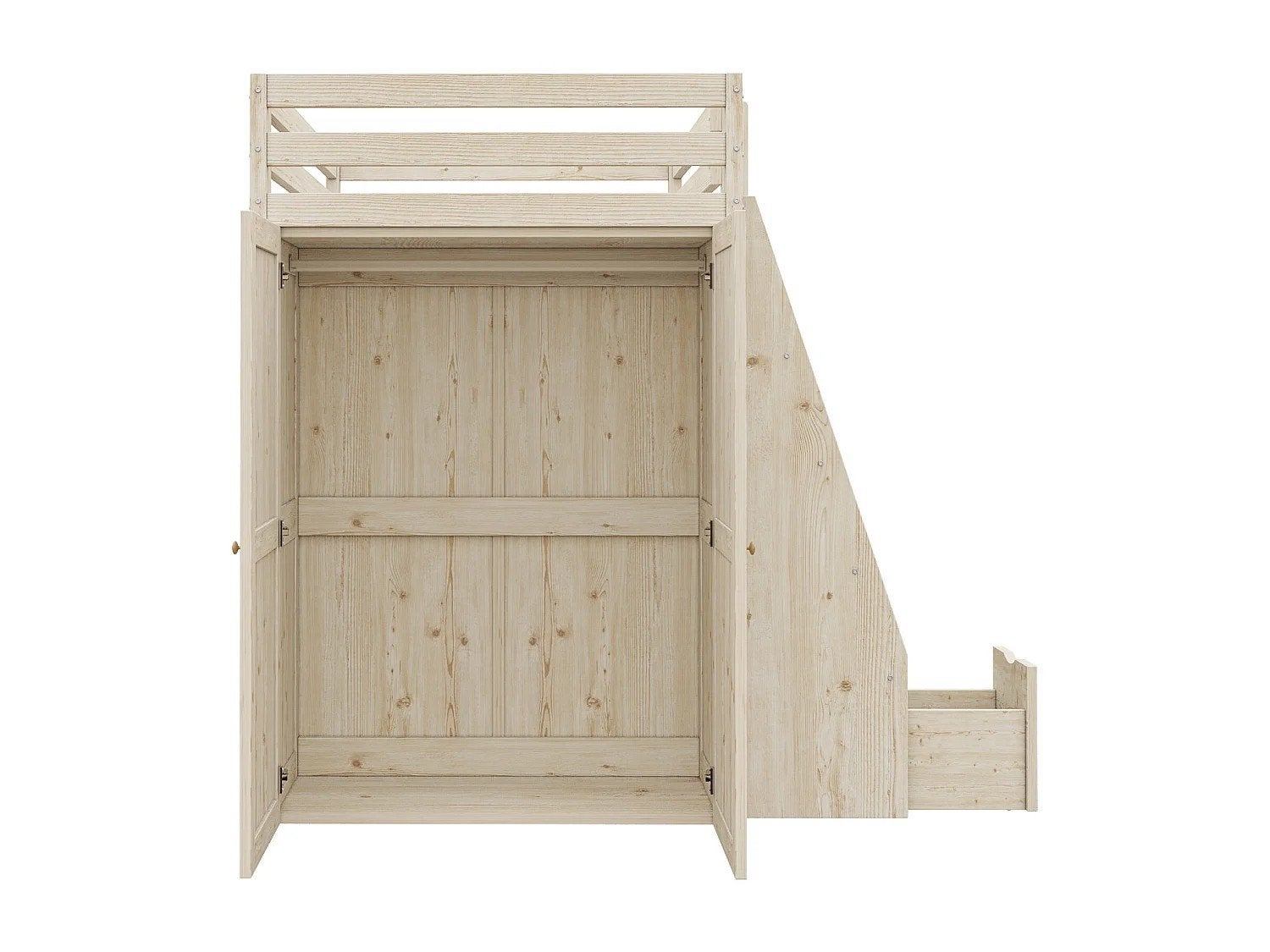 Foto 4 van Houten hoogslaper met kast en lade - Natuurlijk hout