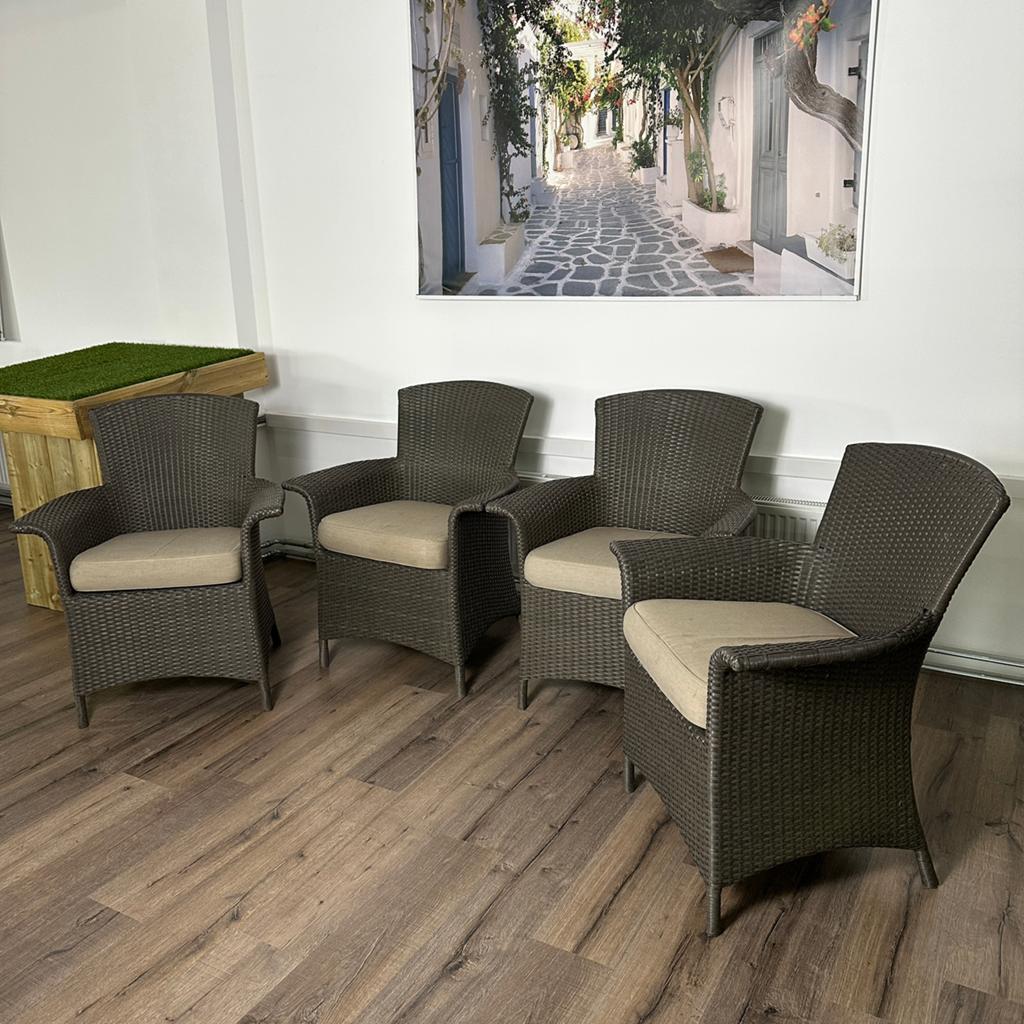 4 wicker tuinstoelen incl. kussens – comfortabele stoelen, Gebruikt, Verzenden, ., .