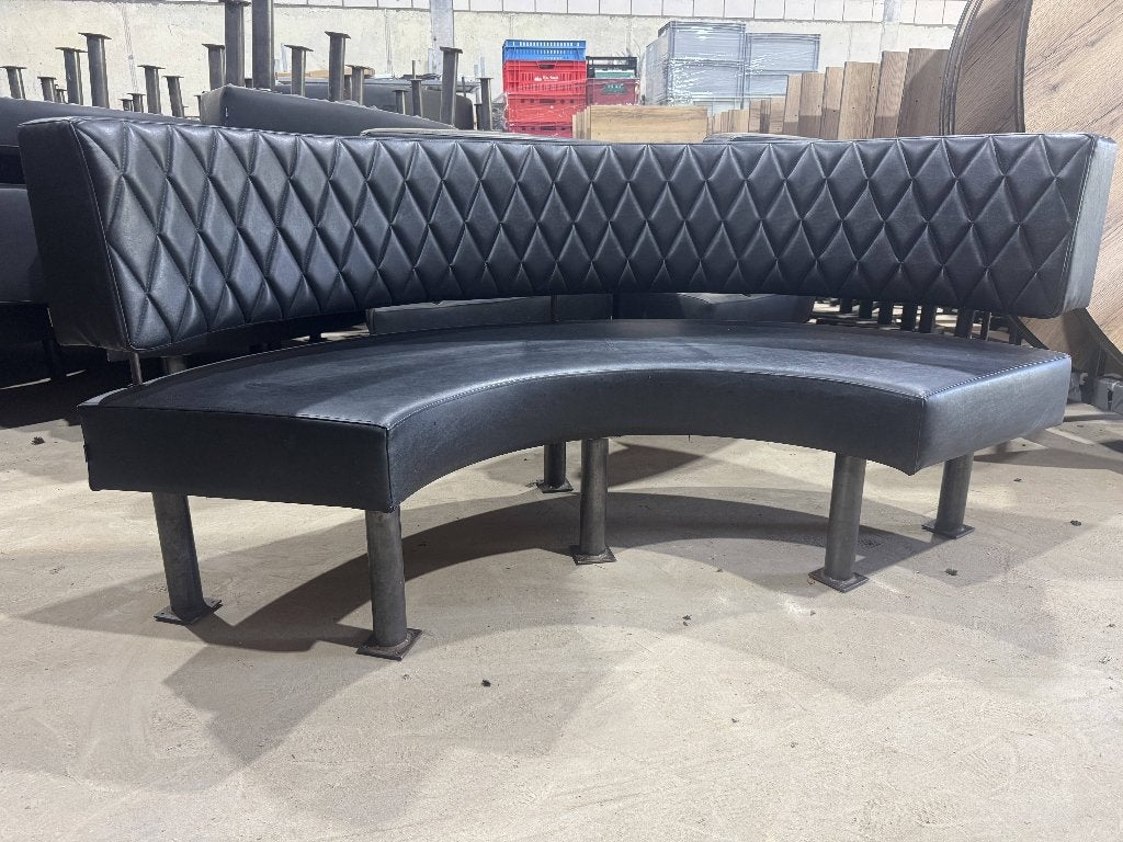 Luxe Harbour Club bank / clubbanken – zwart leer (6 stuks), Ophalen, Gebruikt, 150 tot 200 cm, 75 tot 100 cm