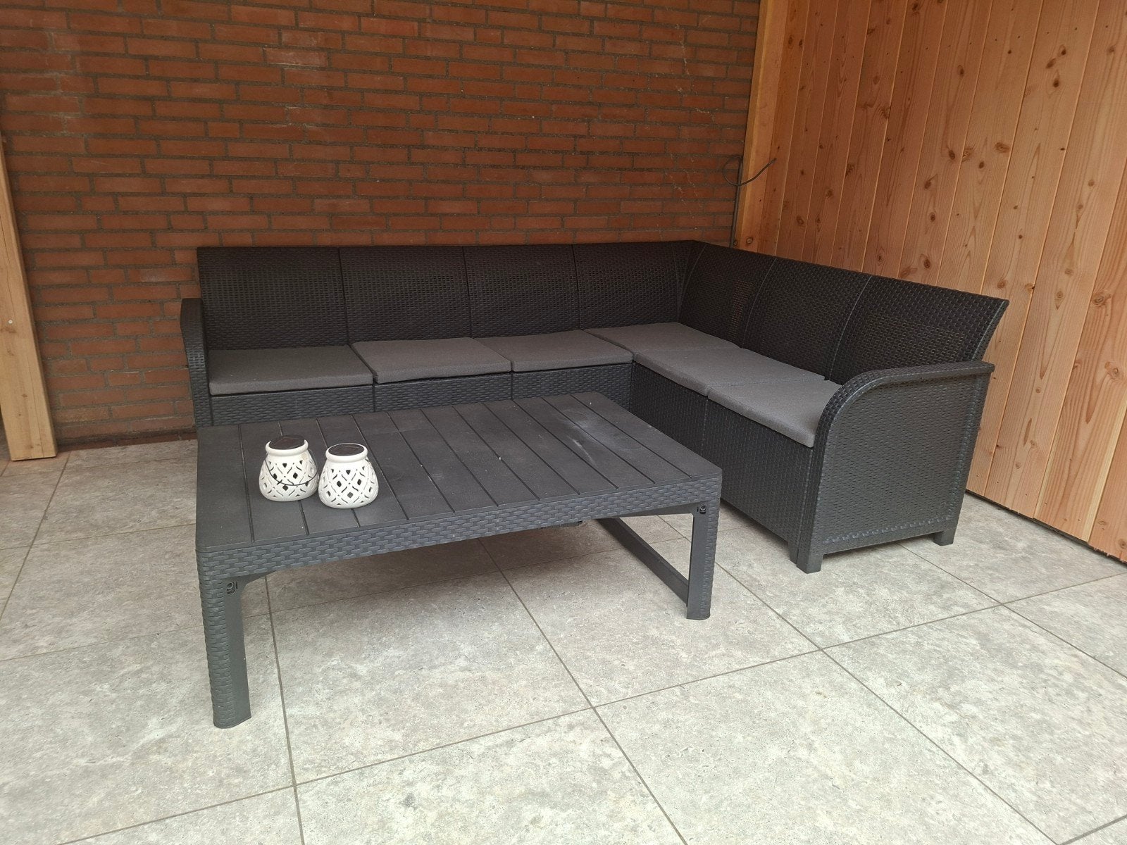 Keter Rosalie Hoekbank Loungeset met verstelbare tafel, Tuin en Terras, Ophalen, 5 zitplaatsen, Kunststof, Gebruikt