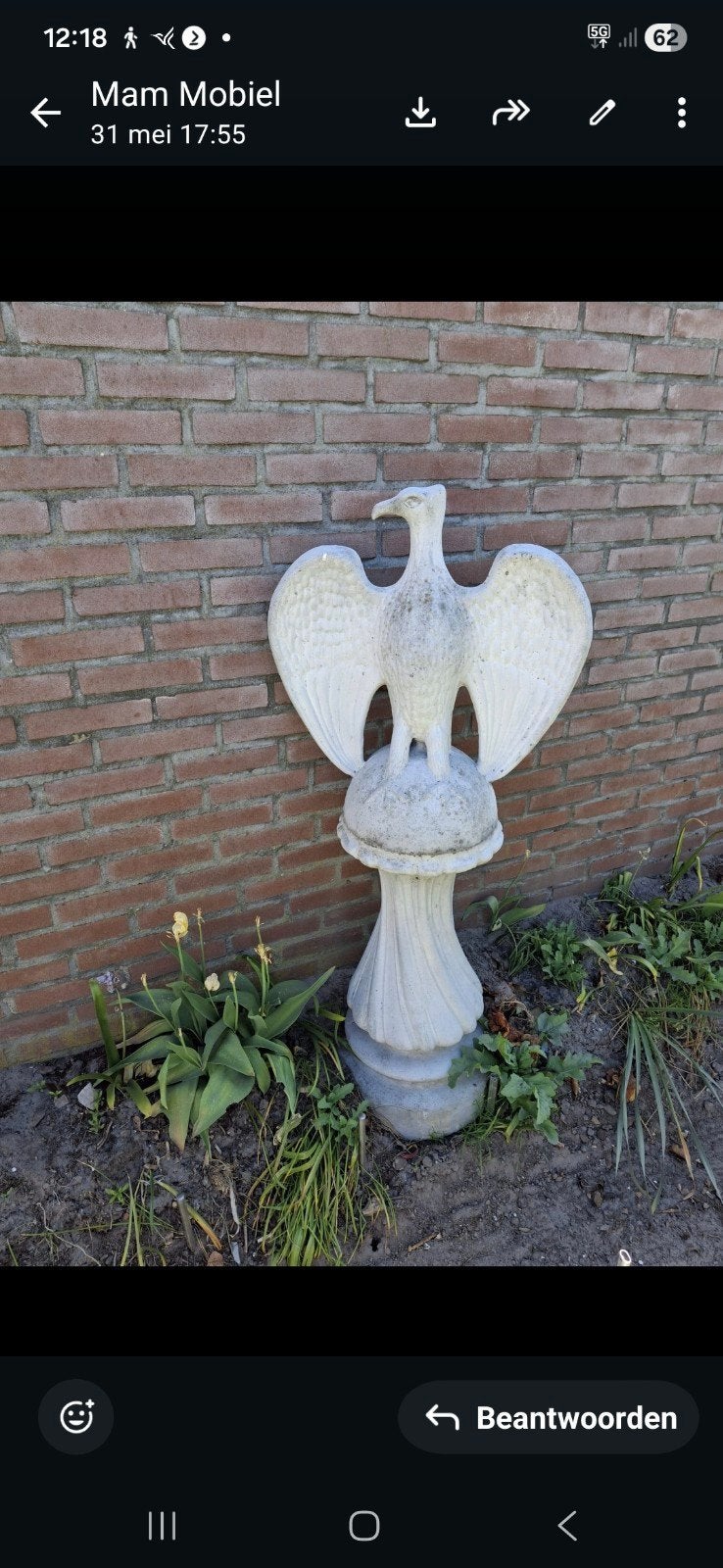 Tuinbeeld Adelaar op Sokkel - Steen, Beeld, Vogel, Weerbestendig, 50 - 100 cm