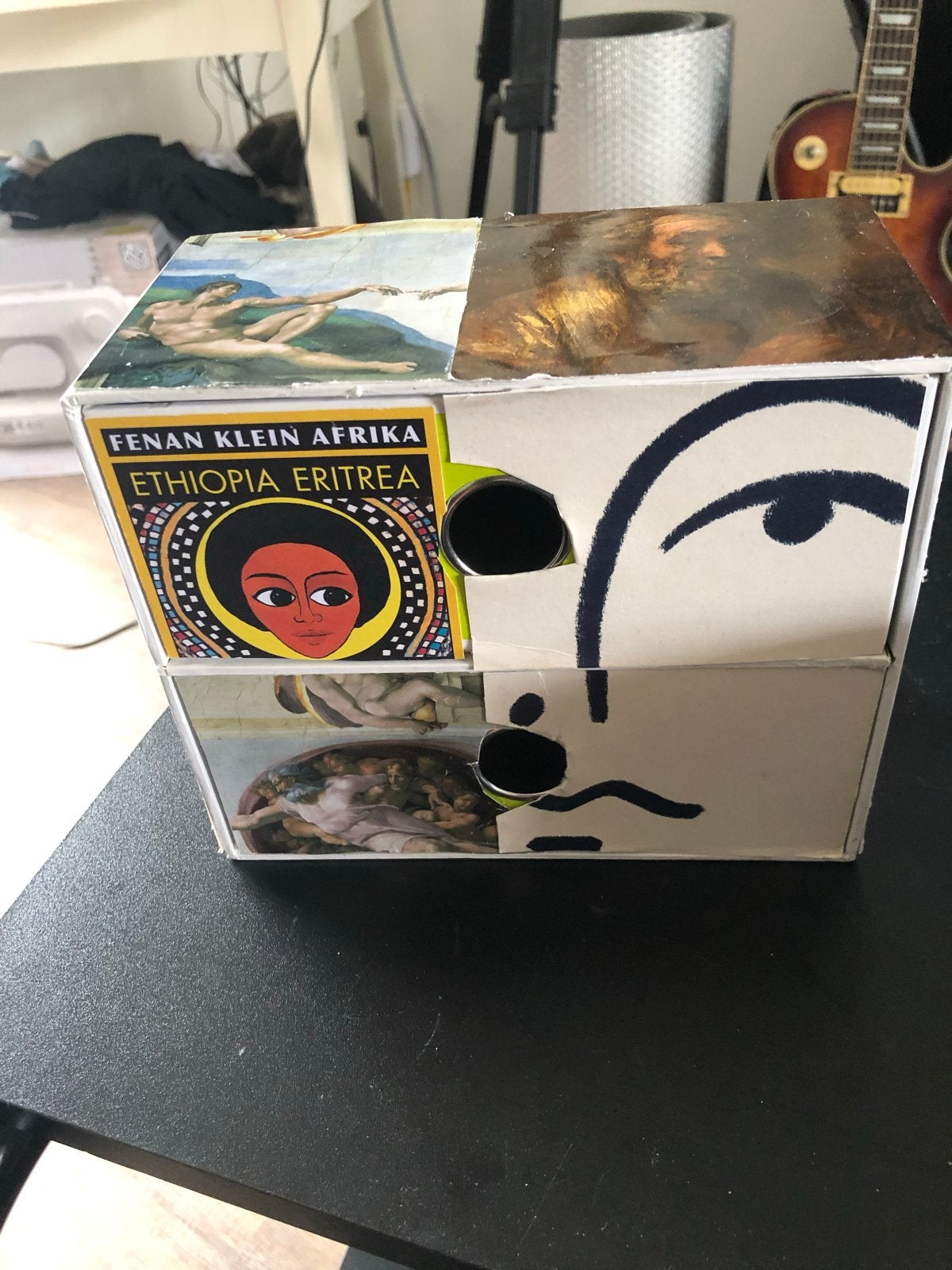 Unieke handgemaakte opbergdoos met kunstprint, Vintage, Gebruikt, Meerkleurig, Ophalen of Verzenden