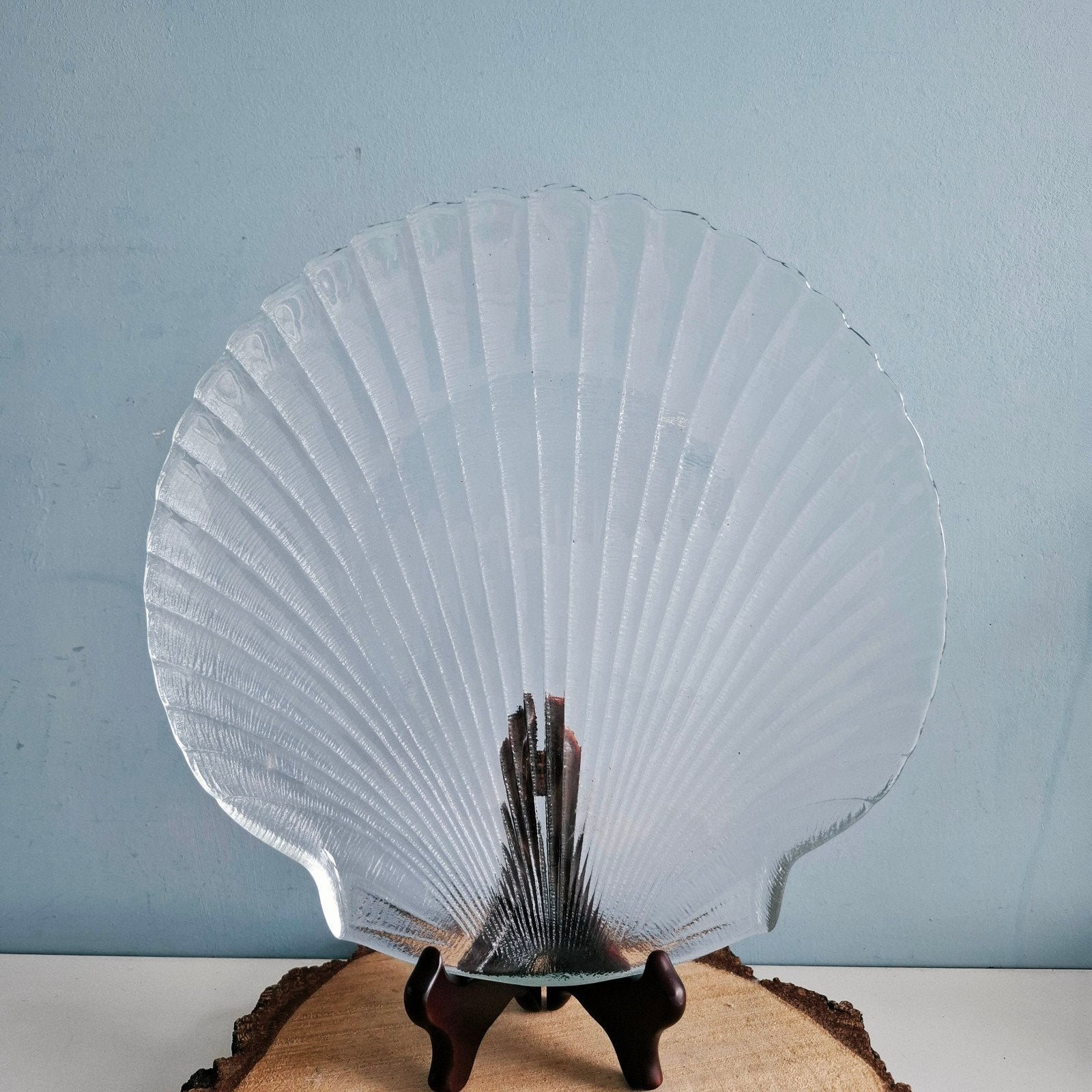 Vintage glazen schaal in schelpvorm - 27,5 cm, Ophalen of Verzenden