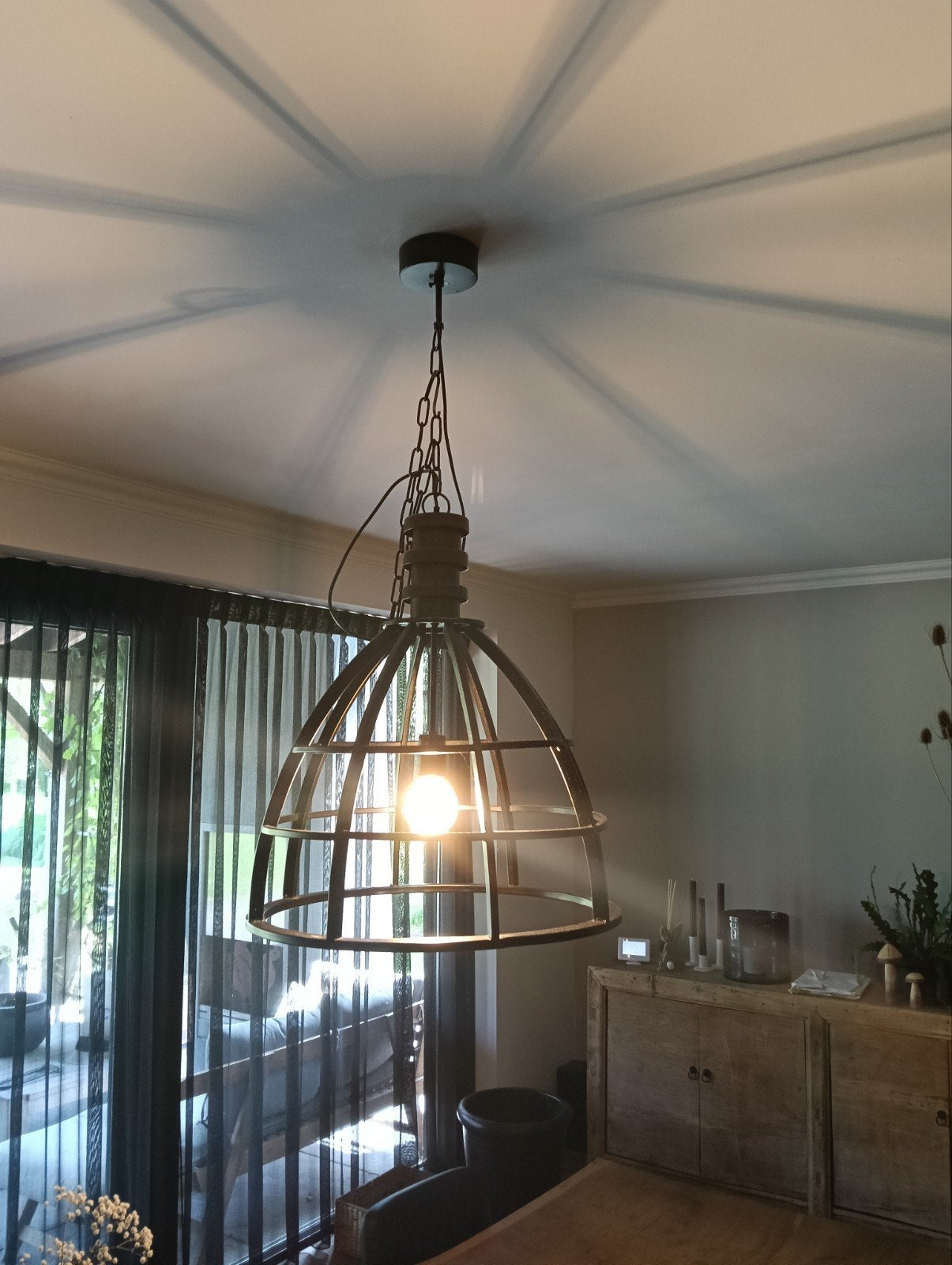Te koop: stoere zwarte stalen hanglamp, Ophalen, Zo goed als nieuw, Metaal