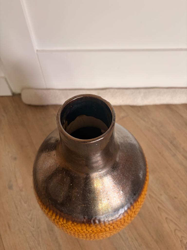 Vintage keramische vaas met textuur - Bruin/Oranje, Antiek en Kunst, Ophalen