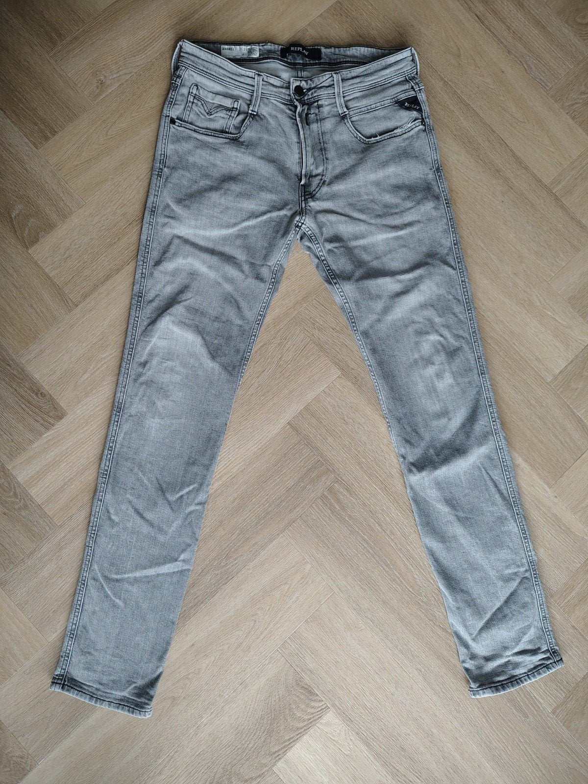 Replay Anbass Slim Fit Jeans - Maat W31 L32, W32 (confectie 46) of kleiner, Ophalen of Verzenden, Grijs, Gedragen
