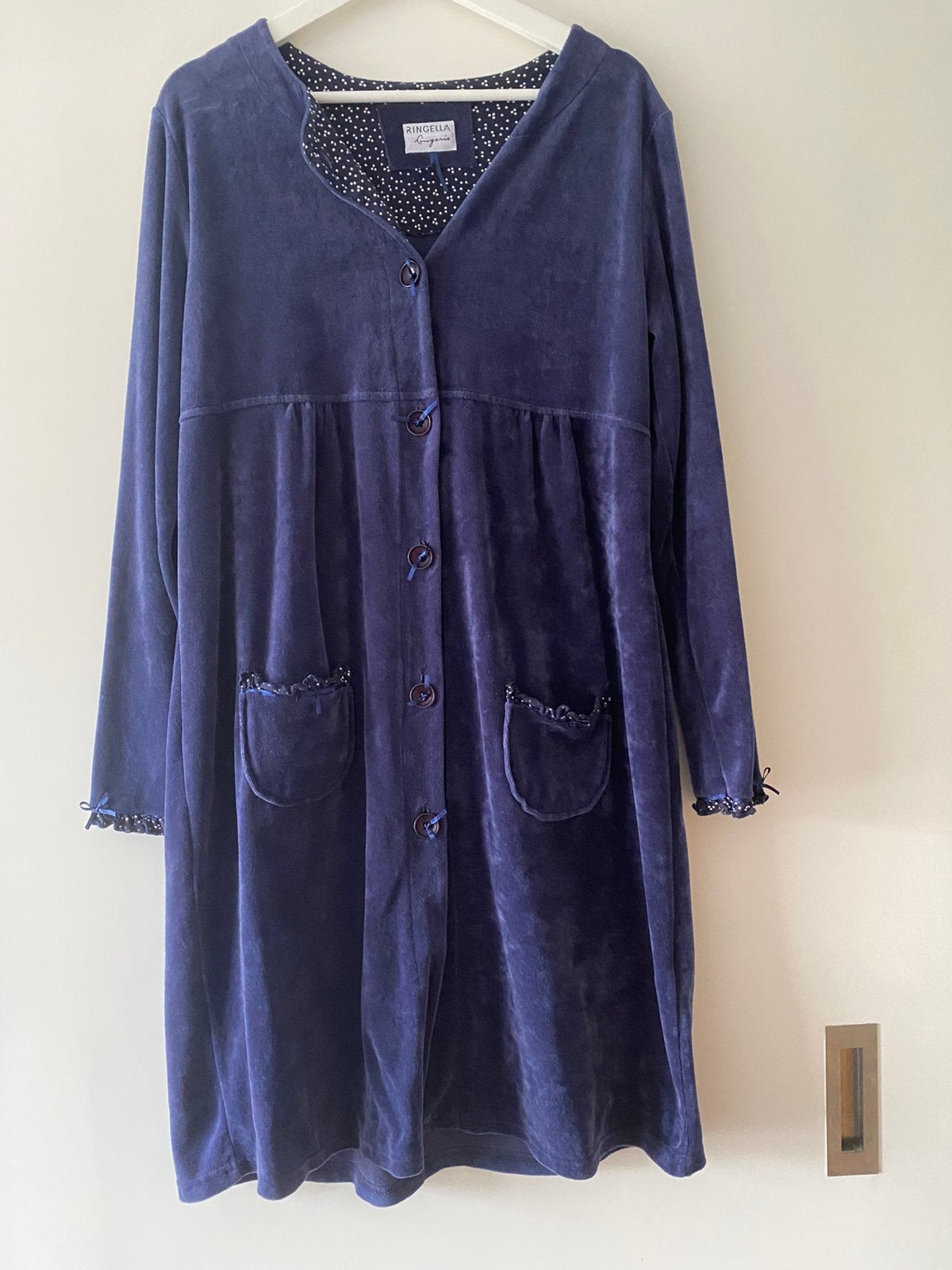 Badjas duster Ringella blauw velours mt 42, Ophalen of Verzenden, Zo goed als nieuw, Maat 42/44 (L)