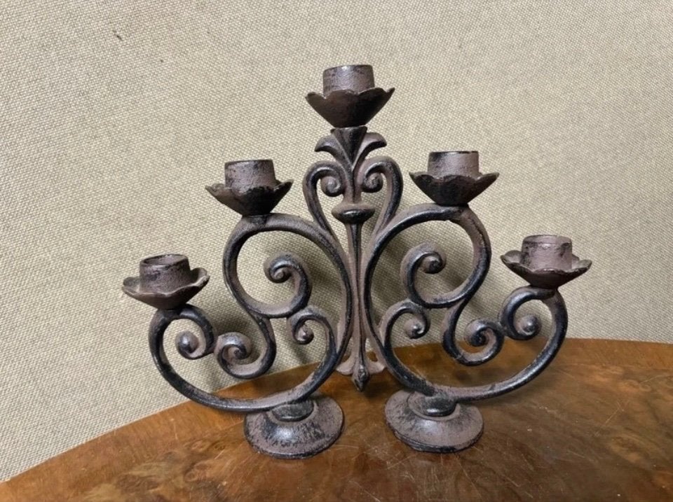 Giet ijzeren  brocante kandelaar, Huis en Inrichting, Ophalen of Verzenden, Zo goed als nieuw, Kandelaar