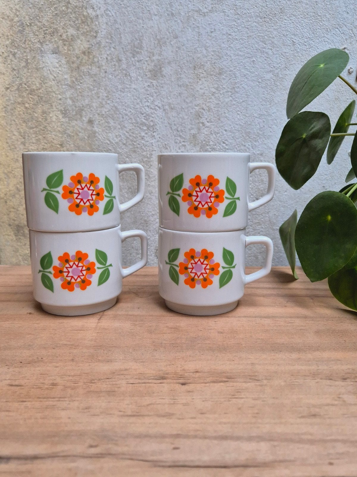 Jaren 70 Sebring Italy Flower Power deco Mokken Set, Ophalen of Verzenden