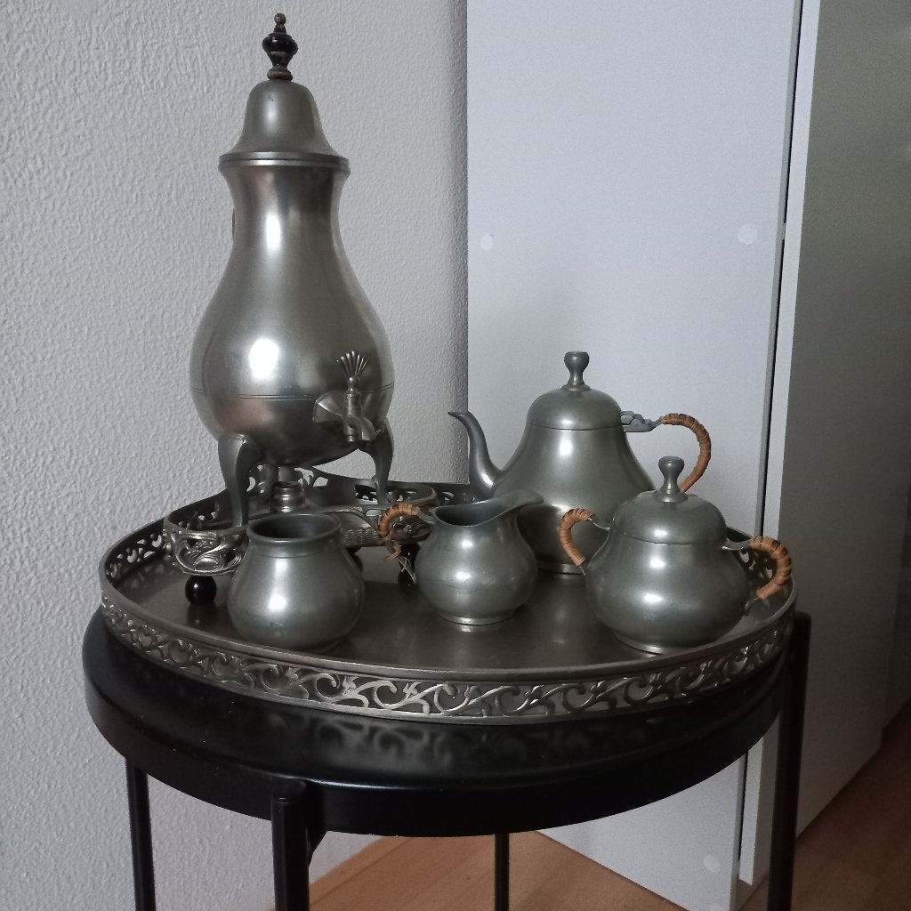 Antieke tinnen koffieset, Ophalen, Zo goed als nieuw