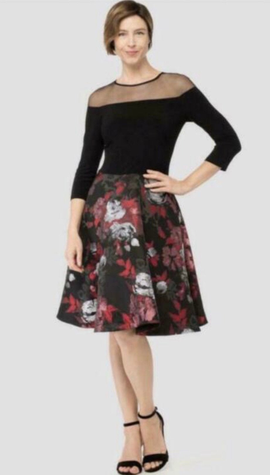 Ribkoff elegante jurk met organza bloemen rok 3/4 mouw 38, Kleding | Dames, Jurken, Maat 38/40 (M), Nieuw, Onder de knie, Meerkleurig