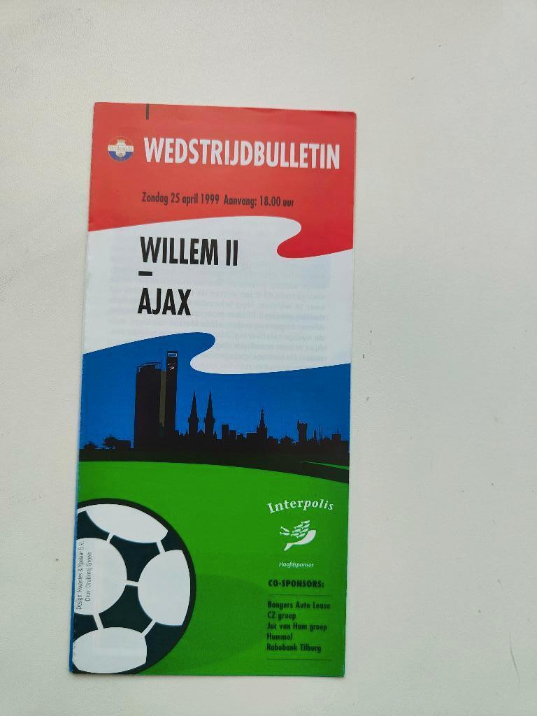 Willem II - AJAX Wedstrijdbulletin 25-4-1999, Verzenden, Zo goed als nieuw, Ajax